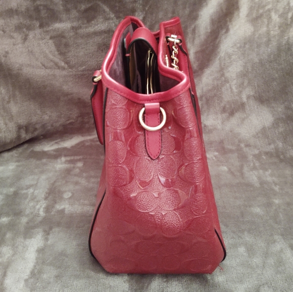 Coach #55451 Margot Red Signature Debossed Patent Leather Carryall Purse Handbag - Picture 3 of 12